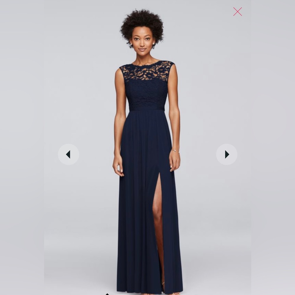 David’s Bridal lace bridesmaid dress size 6 Navy